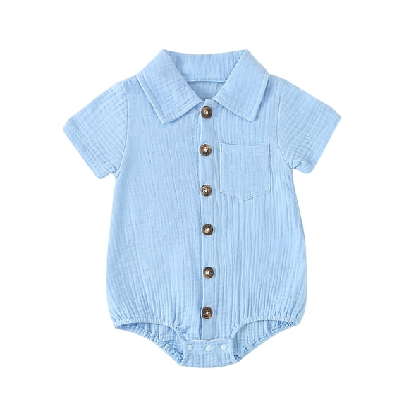 RUINIXCW Newborn Baby Boy Girl Baptism Gentleman Church Outfit Spring Summer Fall Clothes Cotton Shirt Romper Infant Solid Button Down Collar Short Sleeve Jumpsuit Bodysuit