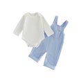 thumbnail image 1 of RUINIXCW Newborn Baby Boy Girl Fall Winter Clothes Infant Baby Boys Girls 2 Pieces Outfit Solid White Long Sleeve Romper Front Pocket Bib Overall Suspender Pants and Set, 1 of 9