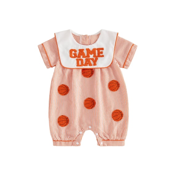 RUINIXCW Newborn Baby Boy Girl Game Day Outfit Infant Baby Boys Summer Fall Clothes Striped Romper Football Baseball Basketball Embroidery Doll Collar Short Sleeve Jumpsuit