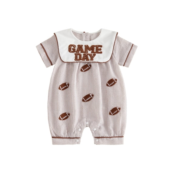 RUINIXCW Newborn Baby Boy Girl Game Day Outfit Infant Baby Boys Summer Fall Clothes Striped Romper Football Baseball Basketball Embroidery Doll Collar Short Sleeve Jumpsuit