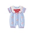 thumbnail image 1 of RUINIXCW Newborn Baby Boy Girl Game Day Outfit Infant Baby Boys Summer Fall Clothes Striped Romper Football Baseball Basketball Embroidery Doll Collar Short Sleeve Jumpsuit, 1 of 9