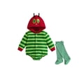 thumbnail image 1 of RUINIXCW Newborn Baby Boy Girl Halloween Caterpillar Costume Infant Baby Boy Fall Winter Clothes Long Sleeve Hooded Stripe Zipper Romper and Stockings, 1 of 9