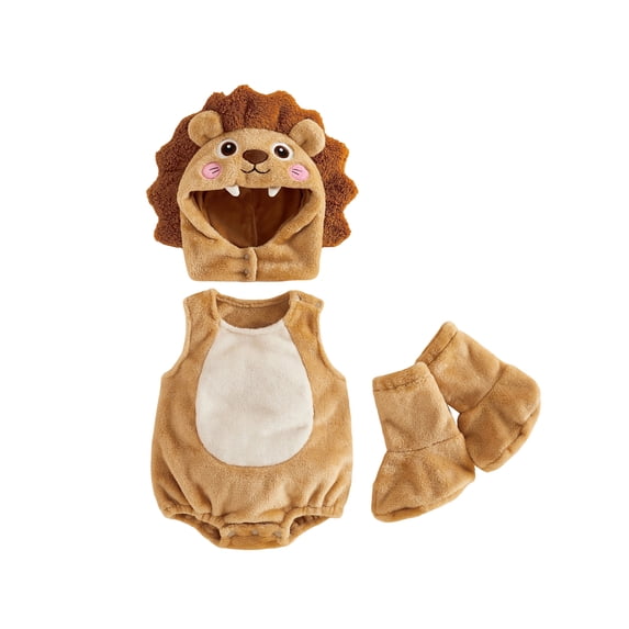 RUINIXCW Newborn Baby Boy Girl Halloween Lion Costume Kids Infant Fall Winter Cosplay Outfit Warm Fleece Sleeveless Hooded Romper Stocking Set