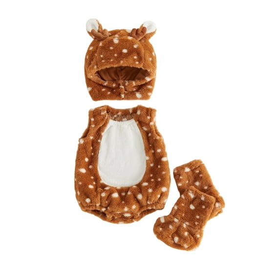 RUINIXCW Newborn Baby Boy Girl Christmas Deer Costume Kids Infant Fall Winter Cosplay Outfit Warm Fleece Sleeveless Hooded Zip Romper Stocking Set