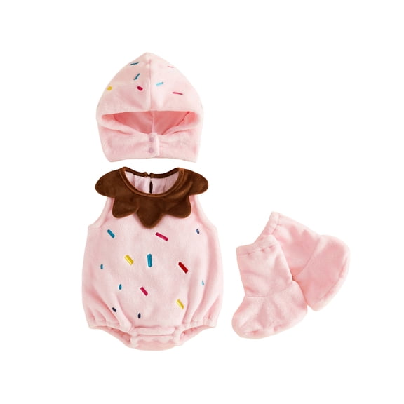RUINIXCW Newborn Baby Boy Girl Halloween Ice Cream Costume Kids Infant Fall Winter Cosplay Outfit Warm Fleece Sleeveless Hooded Romper Stocking Set