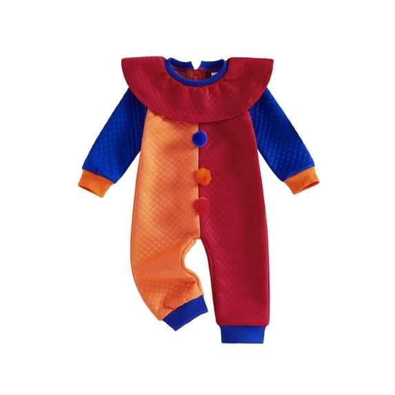 RUINIXCW Newborn Baby Boy Girl Halloween Outfit Clown Costume Infant Baby Boy Girl Fall Winter Romper Clothes Collar Pompom Long Sleeve Contrast Color Jumpsuit