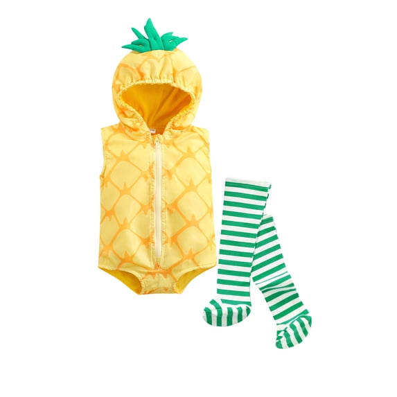 RUINIXCW Newborn Baby Boy Girl Pineapple Outfit Halloween Costume Baby Boys Girls Fall Winter Clothes Sleeveless Hooded Zipper Closure Romper with Long Socks Set Toddler Halloween Cosplay Outfits