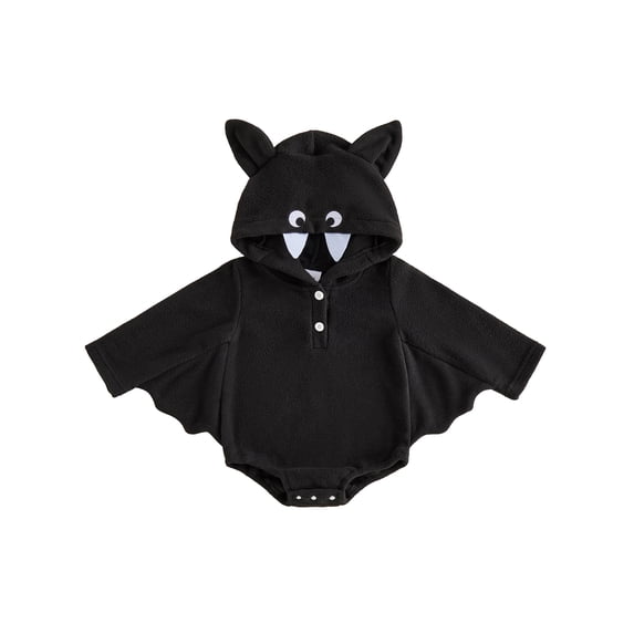 RUINIXCW Newborn Baby Boy Halloween Bat Costume Infant Animal Cosplay Outfit Fall Winter Clothes Eye Embroidery Black Long Sleeve Hooded Romper Wings