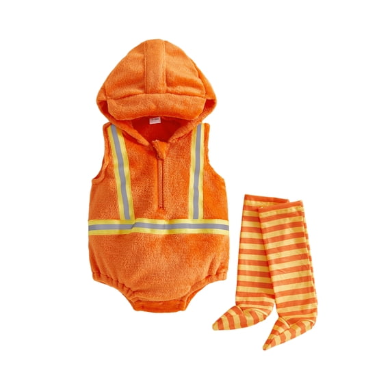 RUINIXCW Newborn Baby Boy Halloween Firefighter Costume Kids Infant Fall Winter Cosplay Outfit Warm Fleece Sleeveless Hooded Zip Romper Stocking Set