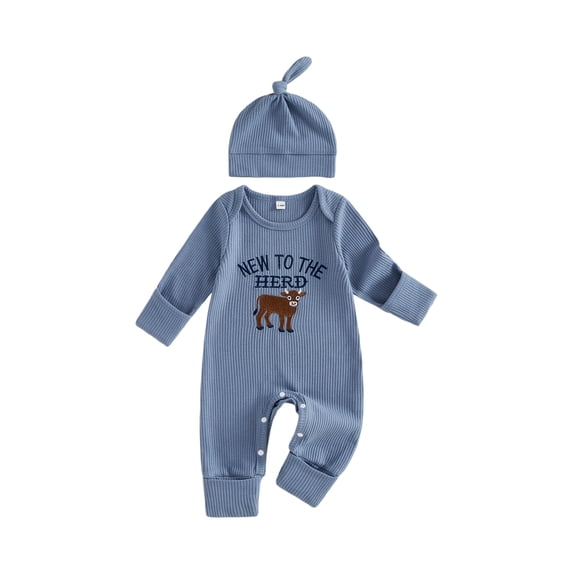 RUINIXCW Newborn Baby Boy Hospital Coming Home Outfit Waffled Romper Infant Baby Boys Fall Winter Duck Hunting Clothes Mallard Embroidery Long Sleeve Jumpsuit Hat Set