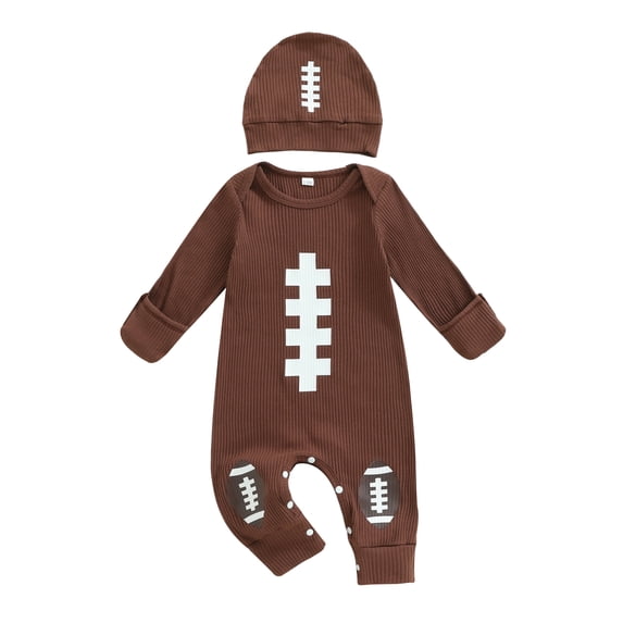 RUINIXCW Newborn Baby Boy Hospital Going Home Outfit Baby Boy Football Outfits Spring Fall Winter Clothes Rugby Printed Romper Long Sleeve Jumpsuit with Hat