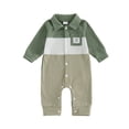 thumbnail image 1 of RUINIXCW Newborn Baby Boy Spring Fall Winter Clothes 0 3 6 9 12 18 Months Waffled Romper One Piece Outfit Long Sleeve Stripe Patchwork Collared Jumpsuits, 1 of 9