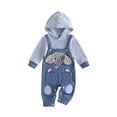 thumbnail image 1 of RUINIXCW Newborn Baby Boy Spring Fall Winter Clothes Infant Boy Striped Hood Romper False Two-Piece Outfit Elephant Embroidery Long Sleeve Jumpsuit, 1 of 10