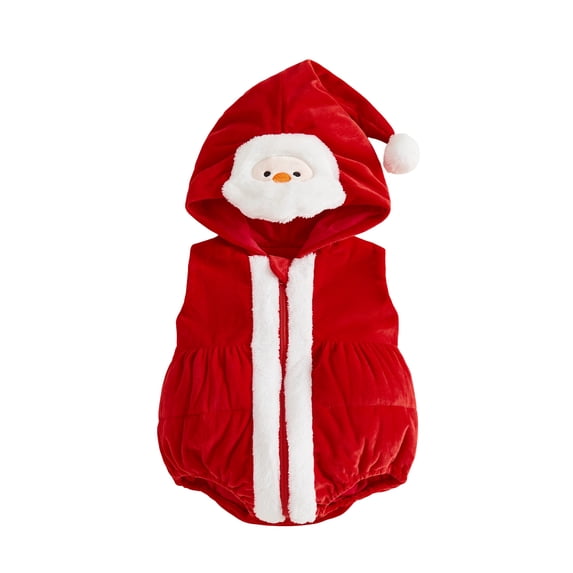 RUINIXCW Newborn Baby Christmas Costume Infant Baby Girl Boy Christmas Outfit Fall Winter Fleece Romper Sleeveless Hooded Zipper Xmas Cosplay Clothes