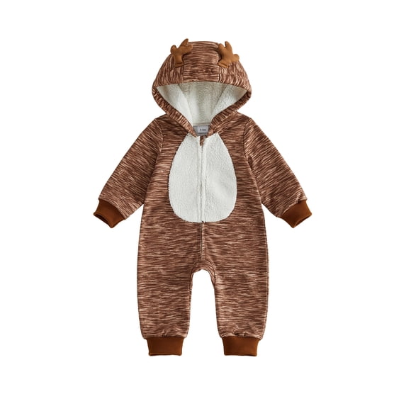 RUINIXCW Newborn Baby Christmas Deer Costume Infant Baby Boy Girl Christmas Outfit Fall Winter Clothes Fleece Snowsuit Jumpsuit Hooded Zipper Romper