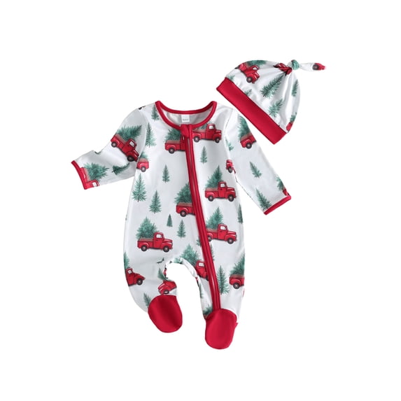 RUINIXCW Newborn Baby Girl Boy Christmas Outfit Footed Romper Infant Girl Boy Xmas Fall Winter Clothes Long Sleeve Zipper Footie Jumpsuit Hat Set