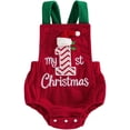 thumbnail image 1 of RUINIXCW Newborn Baby Girl Boy My First Christmas Outfit Corduroy Bubble Romper Overalls Letter Santa Hat Embroidery Sleeveless Jumpsuit Suspender Overall, 1 of 9