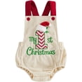 thumbnail image 1 of RUINIXCW Newborn Baby Girl Boy My First Christmas Outfit Corduroy Bubble Romper Overalls Letter Santa Hat Embroidery Sleeveless Jumpsuit Suspender Overall, 1 of 9