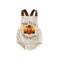 thumbnail image 1 of RUINIXCW Newborn Baby Girl Boy My First Thanksgiving Outfit Infant Baby Girl Boy Romper Overall Fall Clothes Sleeveless Turkey Croissant Embroidery Jumpsuit Overalls, 1 of 9