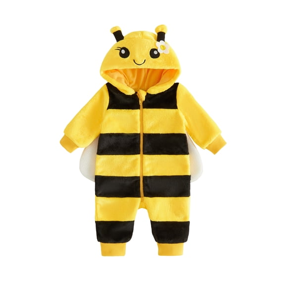 RUINIXCW Newborn Baby Girl Boy Halloween Bee Costume Cosplay Outfit Infant Fall Winter Clothes Snowsuit Fleece Jumpsuit Long Sleeve Zip Hooded Romper