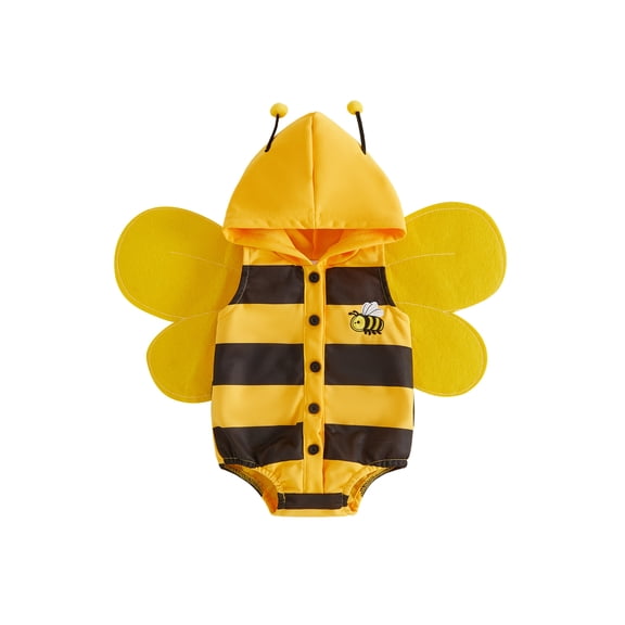 RUINIXCW Newborn Baby Girl Boy Halloween Bee Costume Infant Baby Halloween Animal Cosplay Outfit Funny Striped Sleeveless Hooded Romper with Wing