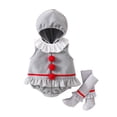 thumbnail image 1 of RUINIXCW Newborn Baby Girl Boy Halloween Clown Costume Infant Fall Winter Cosplay Outfit Warm Fleece Sleeveless Hooded Zipper Romper Stockings Set, 1 of 10