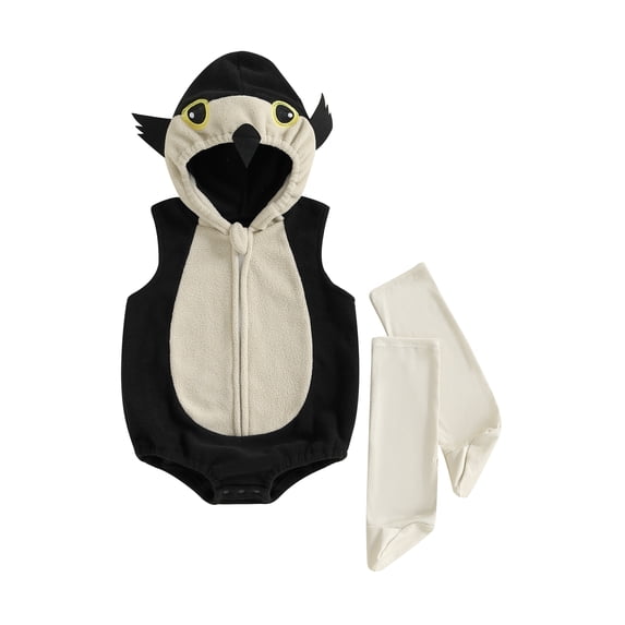 RUINIXCW Newborn Baby Girl Boy Halloween Owl Costume Infant Spring Fall Winter Animal Cosplay Outfit Sleeveless Hooded Zip Romper Stockings Set
