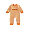 thumbnail image 1 of RUINIXCW Newborn Baby Girl Boy Halloween Outfit Infant Baby Girls Boys Fall Winter Clothes Waffled Striped Romper Pumpkin Ghost Cat Embroidery Long Sleeve Jumpsuit, 1 of 9