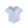 thumbnail image 1 of RUINIXCW Newborn Baby Girl Boy Halloween Outfit Infant Paid Bubble Romper Fall Summer Clothes Pumpkin Embroidery Short Sleeve Doll Collar Bodysuit, 1 of 10