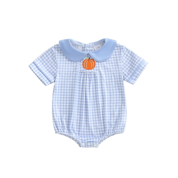 RUINIXCW Newborn Baby Girl Boy Halloween Outfit Infant Paid Bubble Romper Fall Summer Clothes Pumpkin Embroidery Short Sleeve Doll Collar Bodysuit