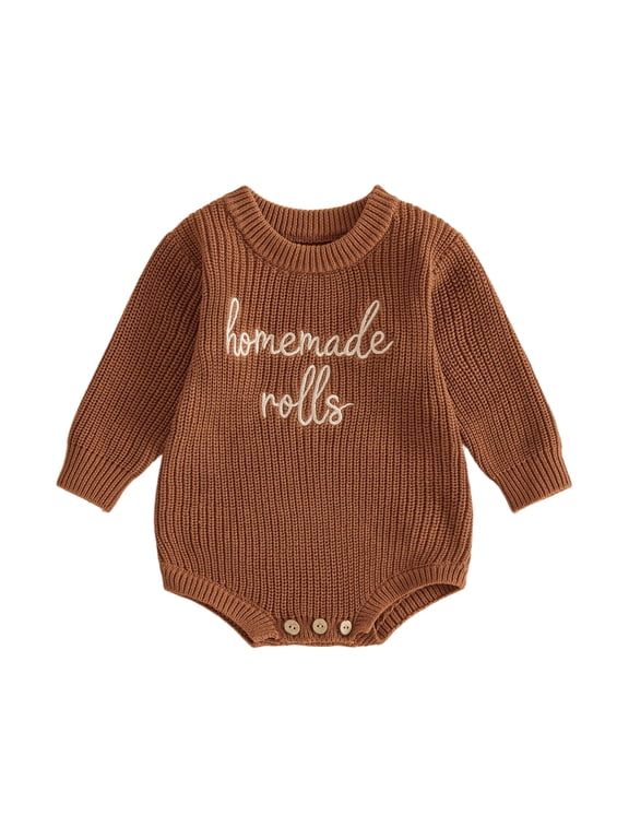 Newborn Baby Girl Boy Knit Sweater Romper Infant Boys Girls Winter Fall Clothes Homemade Rolls Letter Embroidery Long Sleeve Bubble Bodysuit