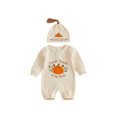 thumbnail image 1 of RUINIXCW Newborn Baby Girl Boy My First Halloween Outfit Waffled Romper Infant Fall Clothes Long Sleeve Pumpkin Embroidery Bodysuit Jumpsuit with Hat, 1 of 10