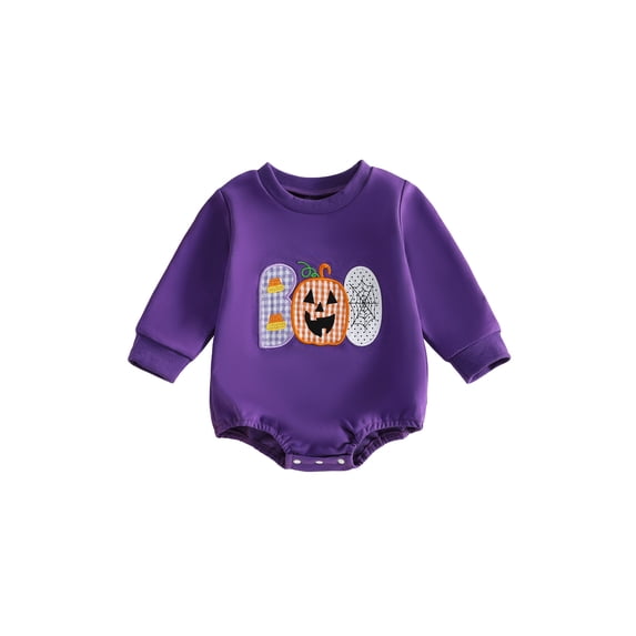 RUINIXCW Newborn Baby Girl Boy Outfit Bubble Romper Sweatshirt Infant Baby Boy Girl Fall Winter Clothes Spider Web Pumpkin Embroidery Long Sleeve Bodysuits Jumpsuits