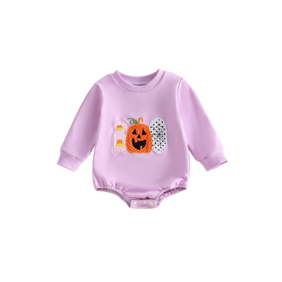RUINIXCW Newborn Baby Girl Boy Outfit Bubble Romper Sweatshirt Infant Baby Boy Girl Fall Winter Clothes Spider Web Pumpkin Embroidery Long Sleeve Bodysuits Jumpsuits