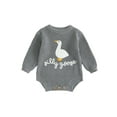thumbnail image 1 of RUINIXCW Newborn Baby Girl Boy Silly Goose Outfit Knit Sweater Romper Infant Baby Girl Fall Winter Warm Sweaters Clothes Long Sleeve Letter Embroidery Bodysuit, 1 of 8