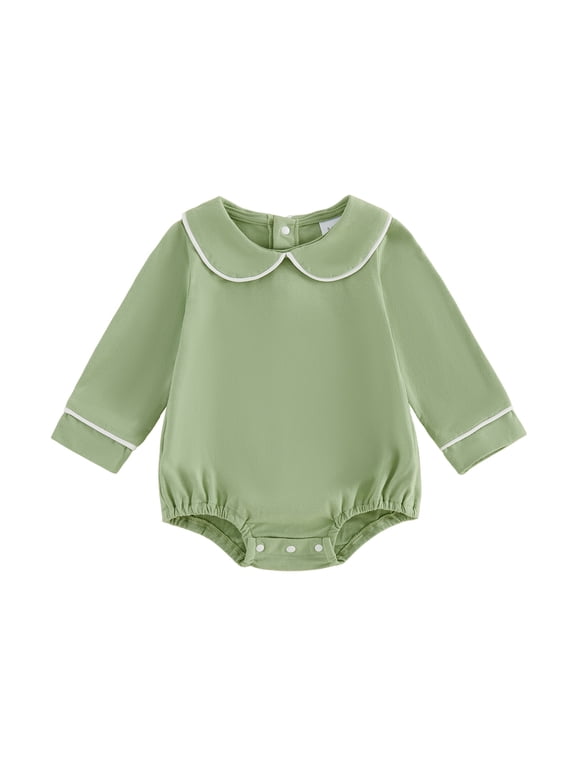 Newborn Baby Girl Boy Spring Fall Winter Clothes Infant Baby Girl Boy Bubble Romper Outfit Long Sleeve Peter Pan Doll Collar Bodysuit Jumpsuit Playsuit