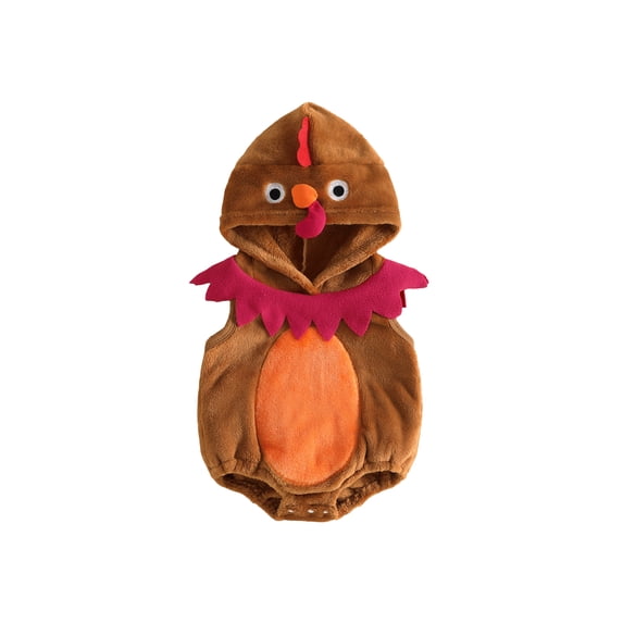 RUINIXCW Newborn Baby Girl Boy Thanksgiving Turkey Costume Infant Fall Winter Animal Cosplay Photoshoot Outfit Sleeveless Warm Fleece Hooded Romper