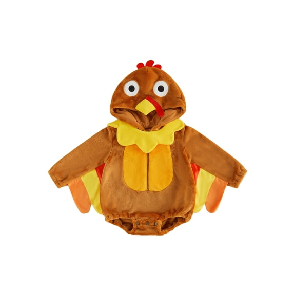 RUINIXCW Newborn Baby Girl Boy Thanksgiving Turkey Costume Infant Fall Winter Animal Cosplay Photoshoot Outfit Warm Fleece Long Sleeve Hooded Romper