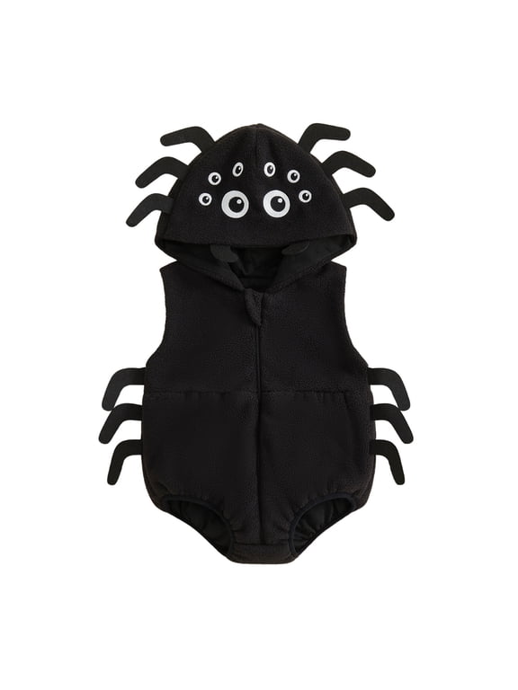 Newborn Baby Girl Boy Thanksgiving Turkey Costume Kids Halloween Spider Costume Infant Baby Boy Girl Fall Winter Clothes Warm Fleece Romper Sleeveless Hooded Zip Up Bodysuit Jumpsuit