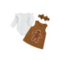 thumbnail image 1 of RUINIXCW Newborn Baby Girl Christmas Gingerbread Outfit Infant Baby Girls Fall Winter Clothes Ribbed Long Sleeve Romper and Dress Overalls Headband Set, 1 of 8