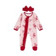 thumbnail image 1 of RUINIXCW Newborn Baby Girl Christmas Outfit Infant Girls Fall Winter Clothes Xmas Footed Romper Bow Print Long Sleeve Zip Up Footie Jumpsuit Headband, 1 of 9