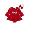 thumbnail image 1 of RUINIXCW Newborn Baby Girl Christmas Outfit Smocked Romper Dress Infant Baby Girl Fall Winter Clothes Puff Long Sleeve Ruffled Dress with Headband, 1 of 10