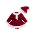 thumbnail image 1 of RUINIXCW Newborn Baby Girl Christmas Outfit Velvet Romper Dress Xmas Santa Elf Dress Infant Baby Girl Fall Winter Plush Trim Long Sleeve Dress Belt Hat, 1 of 8