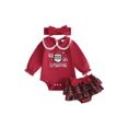 thumbnail image 1 of RUINIXCW Newborn Baby Girl My First Christmas Outfit Infant Bay Girls Fall Winter Clothes Peter Pan Collar Long Sleeve Romper Plaid Ruffled Skirt Headband Set, 1 of 10