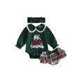 thumbnail image 1 of RUINIXCW Newborn Baby Girl My First Christmas Outfit Infant Bay Girls Fall Winter Clothes Peter Pan Collar Long Sleeve Romper Plaid Ruffled Skirt Headband Set, 1 of 10