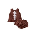 thumbnail image 1 of RUINIXCW Newborn Baby Girl Football Outfit Infant Baby Girls Spring Summer Fall Clothes Corduroy Rugby Embroidery Sleeveless Tank Top with Ruffled Skirt Set, 1 of 9