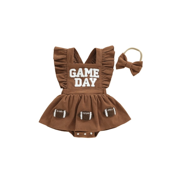 RUINIXCW Newborn Baby Girl Football Outfit Infant Cheerleading Outfit Game Day Embroidery Corduroy Romper Dress Flutter Sleeve Summer Dress Tutu Overalls Playsuit Headband