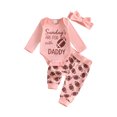 thumbnail image 1 of RUINIXCW Newborn Baby Girl Football Outfit Infant Girl Spring Fall Winter Clothes Sunday's are for Rugby with Daddy Long Sleeve Romper Pants Bow Set, 1 of 10