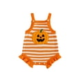 thumbnail image 1 of RUINIXCW Newborn Baby Girl Halloween Outfit Fall Knit Romper Overalls Infant Pumpkin Ghost Embroidery Sleeveless Square Neck Striped Bodysuit Playsuit, 1 of 9
