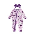 thumbnail image 1 of RUINIXCW Newborn Baby Girl Halloween Outfit Fall Winter Clothes Footed Romper Funny Ghost Pumpkin Print Long Sleeve Zip Up Footie Jumpsuit with Headband, 1 of 9